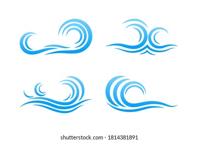 Blue ocean water wave set logo icon object vector isolated on white background illustration