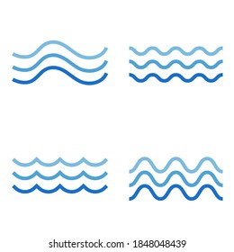 Blue ocean water wave set logo icon object isolated on white background vector illustration.