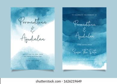 Blue Ocean Watercolor Wedding Invitation Vector Design