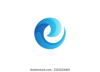Ola azul oceánica en diseño de logo simple 3D
