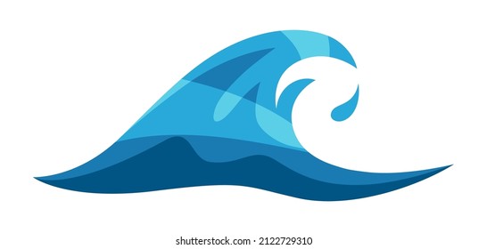 Blue ocean wave with drop. Stylized illustration.