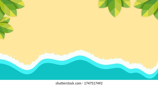Océano azul con olas y espuma en la arena de la playa vectorial ilustración en diseño plano.
