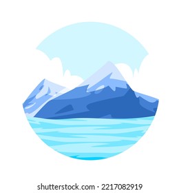 Blue ocean wave with ice mountain blue iceberg glacier illustration round icon