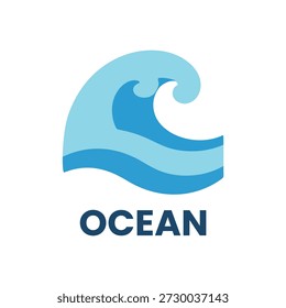 Blue ocean wave icon for clean marine environment symbol