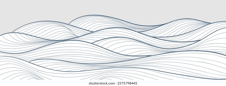 Blue Ocean wave illustration. Creative minimalist modern line art pattern. Abstract  contemporary aesthetic backgrounds landscapes. with Ocean wave, skyline and sea