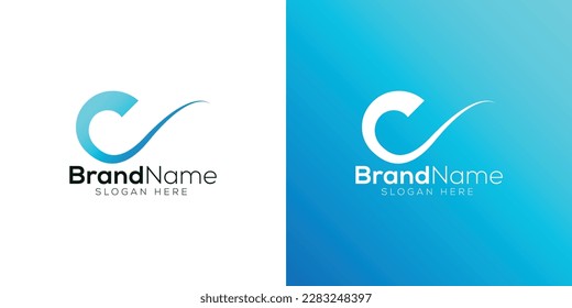 Blue ocean wave logo design template