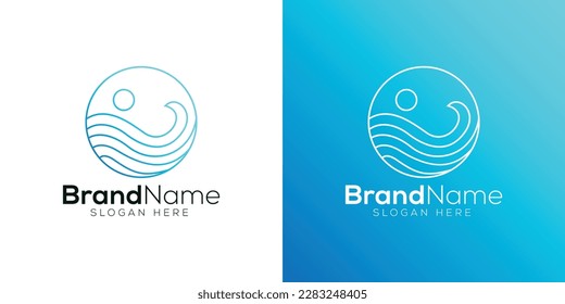 Blue ocean wave logo design template
