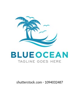 blue ocean wave logo icon vector template