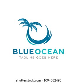 blue ocean wave logo icon vector template