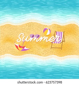 Blue ocean wave on sandy beach. Soft wave of the sea.Summer vacation background.Vector illustration