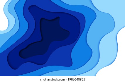 Blue ocean wave paper cut background