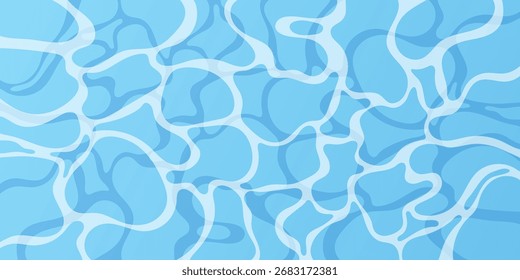 Ola azul del océano. Superficie de agua ondulada con reflejo solar. Vista superior. Playa, océano limpio y aguas profundas. Ilustración vectorial