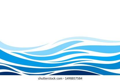 Blue ocean wave spring time vector abstract banner background flat style graphic pattern.