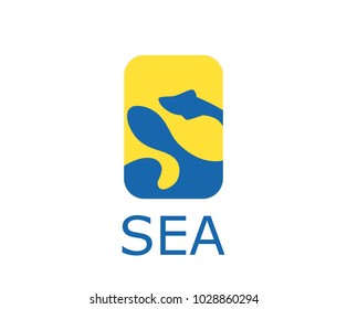blue ocean wave water logo design illustration
