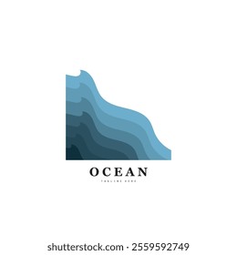 Blue ocean waves, Abstract sea silhouette wave icon, Marine decorative splash, spray, splash water sign, sea waves, storms and weather at sea, Collection of vectors, beach backgrounds