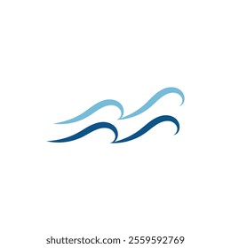 Blue ocean waves, Abstract sea silhouette wave icon, Marine decorative splash, spray, splash water sign, sea waves, storms and weather at sea, Collection of vectors, beach backgrounds
