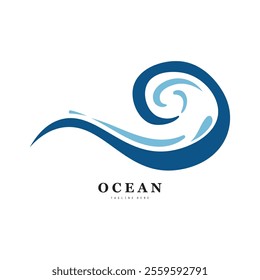 Blue ocean waves, Abstract sea silhouette wave icon, Marine decorative splash, spray, splash water sign, sea waves, storms and weather at sea, Collection of vectors, beach backgrounds