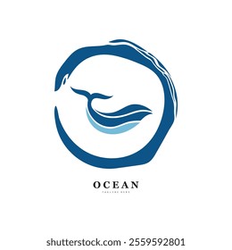Blue ocean waves, Abstract sea silhouette wave icon, Marine decorative splash, spray, splash water sign, sea waves, storms and weather at sea, Collection of vectors, beach backgrounds
