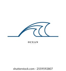 Blue ocean waves, Abstract sea silhouette wave icon, Marine decorative splash, spray, splash water sign, sea waves, storms and weather at sea, Collection of vectors, beach backgrounds