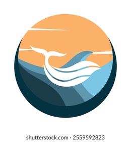 Blue ocean waves, Abstract sea silhouette wave icon, Marine decorative splash, spray, splash water sign, sea waves, storms and weather at sea, Collection of vectors, beach backgrounds