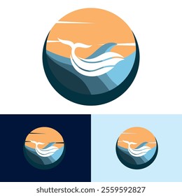 Blue ocean waves, Abstract sea silhouette wave icon, Marine decorative splash, spray, splash water sign, sea waves, storms and weather at sea, Collection of vectors, beach backgrounds