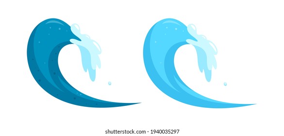 Blue ocean waves. Barrel surfing tides isolated on white background. Cartoon vector illustration