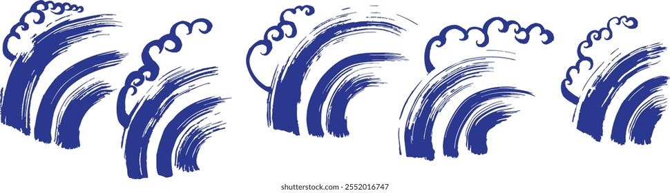 blue ocean waves. hand drawn illustration. brush stroke illustration.