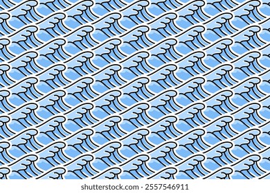 blue ocean waves seamless pattern on background for marine and nautical decorative, merchandise.  sea waves vector seamless pattern background. seamless pattern of water waves background