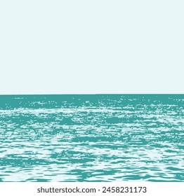 blue ocean waves Ocean surface. Sea vector illustration with water waves, blue sky and white clouds graphics, cartoon seascape or waterscape