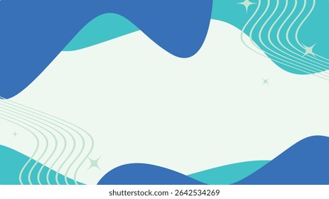 Fundo abstrato ondulado azul oceano com espaço de moldura de linhas e sólido
