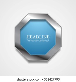 Blue octagon design with metal frame. Vector design