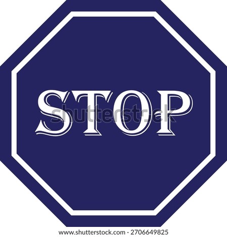 A blue octagonal stop sign with a white border and the word 