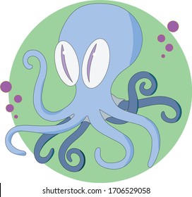 blue octopus alien on a green background