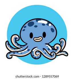Blue Octopus Cartoon On Blue Circle Background