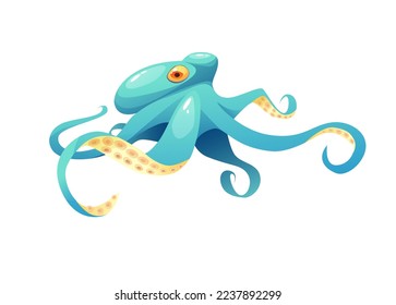 Ilustración vectorial de dibujos animados de pulpo azul. Marea linda