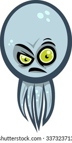 Blue octopus comic book hero. Evil and cold villain from space. Pop cartoon illustration. Vector creature isolated on white background. Can be used as seafood restaurant logo.