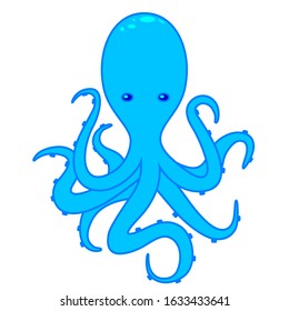Blue Octopus Isolated on White Background. Flat design. Vector illustration