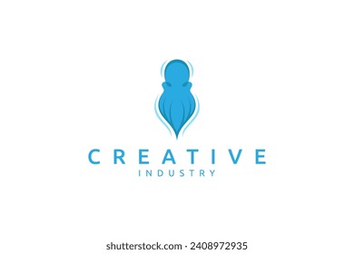 Blue Octopus logo in flat vector template design style