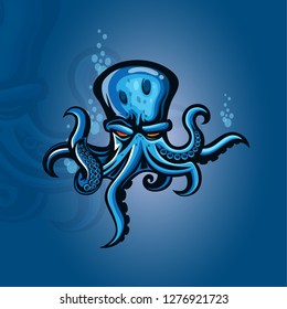 Blue octopus mascot logo