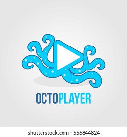 blue Octopus media unique creative logo for business, company, and start up with grey background