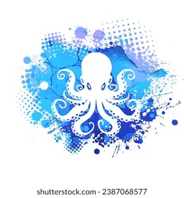 Blue octopus object. hand drawing. Not AI, Vector illustration