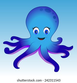Blue octopus on blue background
