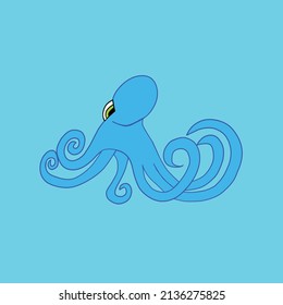 The blue octopus on the light blue background