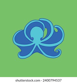 The blue octopus on the light green background