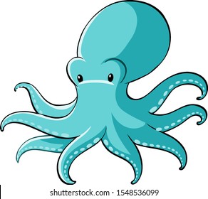 Blue octopus on white background illustration