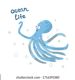 
blue octopus with a pattern around the bubbles and the inscription
