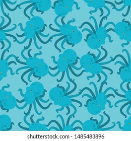 Blue octopus pattern seamless. Water animal vector background 