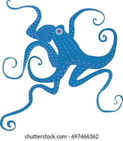 A blue octopus with a purple eye