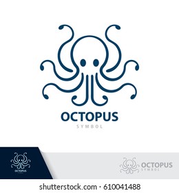 Blue Octopus symbol icon isolated on white background. Vector illustration, Logo template design.