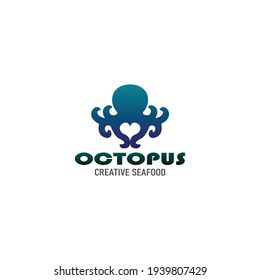 Blue Octopus symbol icon for seafood restaurant or label.